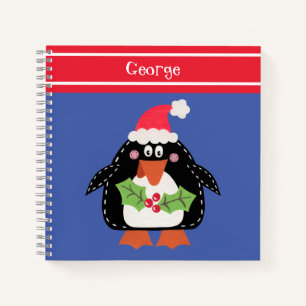 Personalised Cute Christmas Penguin Notebook