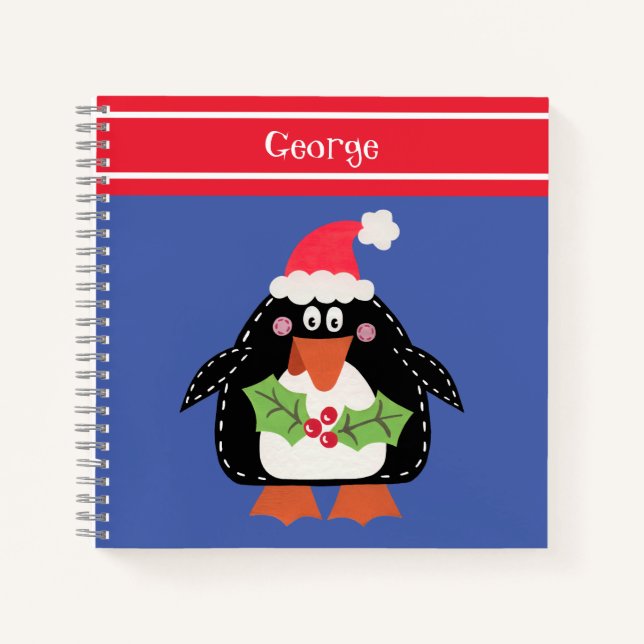 Personalised Cute Christmas Penguin Notebook (Front)