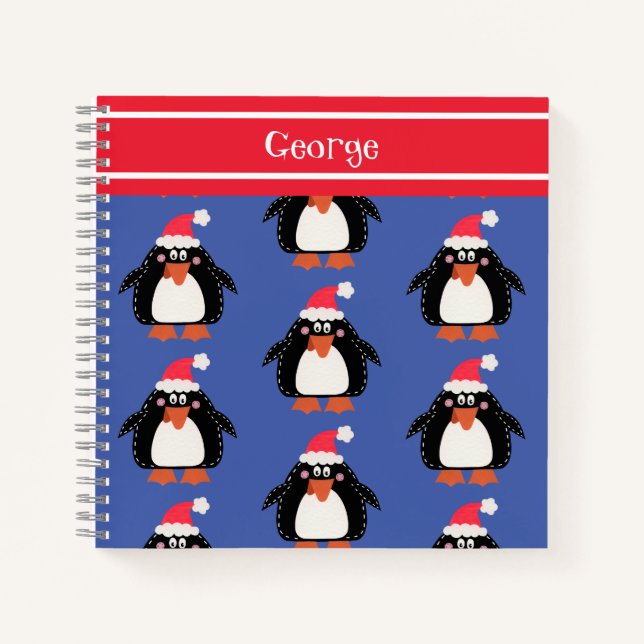 Personalised Cute Christmas Penguin Notebook (Front)