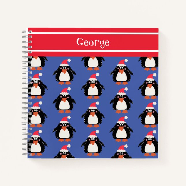 Personalised Cute Christmas Penguin Notebook (Front)