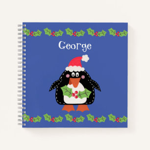 Personalised Cute Christmas Penguin Notebook