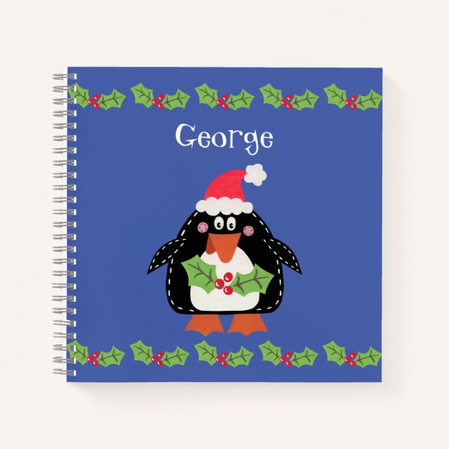 Personalised Cute Christmas Penguin Notebook (Front)