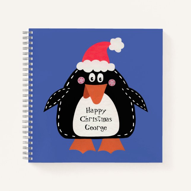 Personalised Cute Christmas Penguin Notebook (Front)