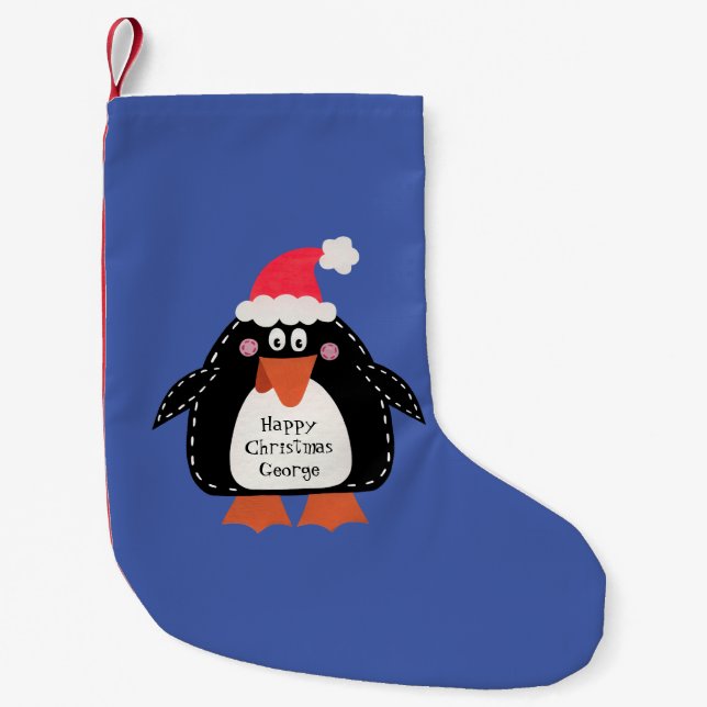 Personalised Cute Christmas Penguin Small Christmas Stocking (Front)