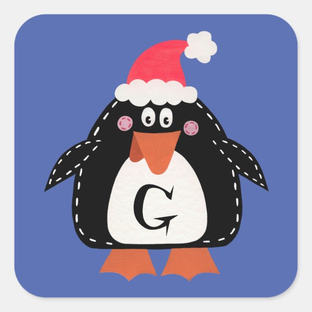 Personalised Cute Christmas Penguin Square Sticker (Front)