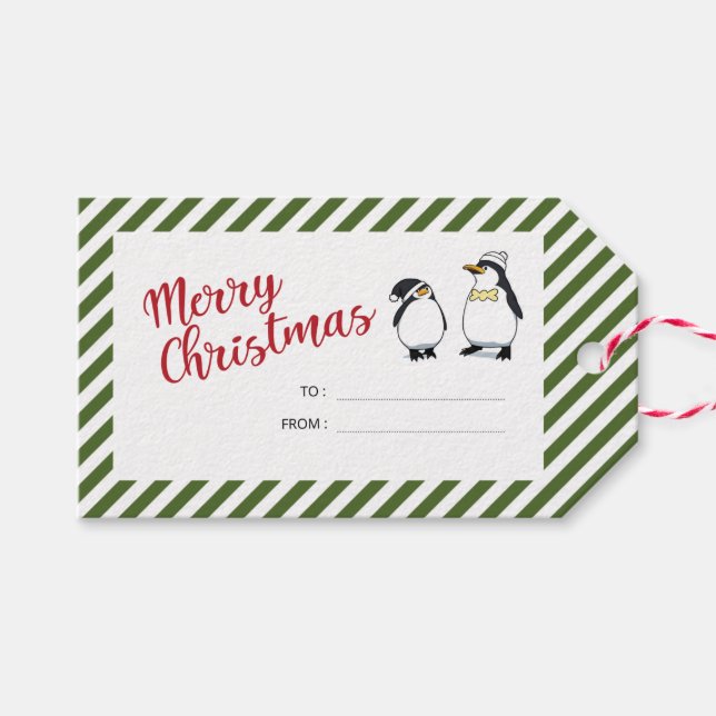 Personalised Cute Christmas Penguins  Gift Tags (Front (Horizontal))