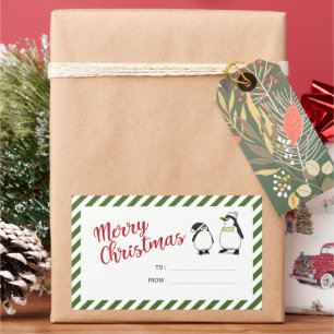 Personalised Cute Christmas Penguins  Rectangular Sticker