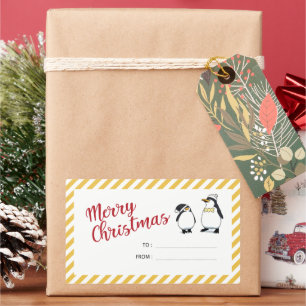 Personalised Cute Christmas Penguins  Rectangular Sticker