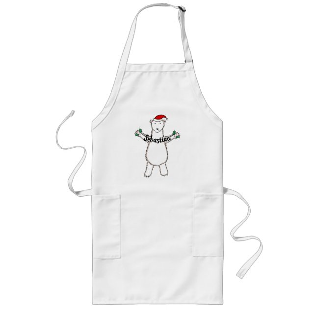 Personalised Cute Christmas Polar Bear Christmas Long Apron (Front)