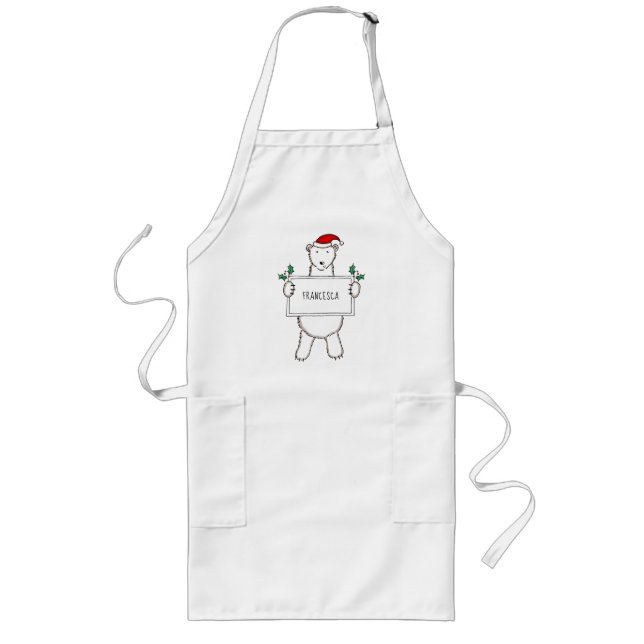 Personalised Cute Christmas Polar Bear Christmas Long Apron (Front)