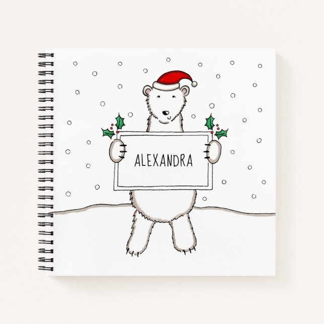 Personalised Cute Christmas Polar Bear Christmas Notebook (Front)