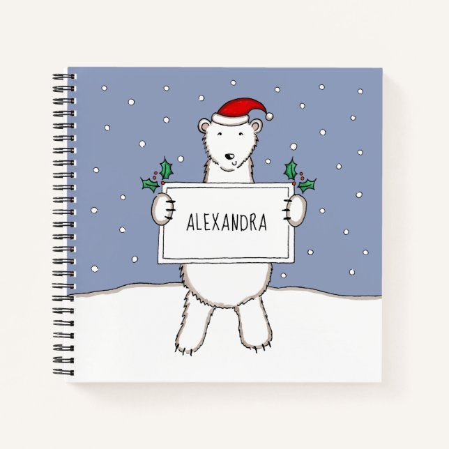 Personalised Cute Christmas Polar Bear Christmas Notebook (Front)