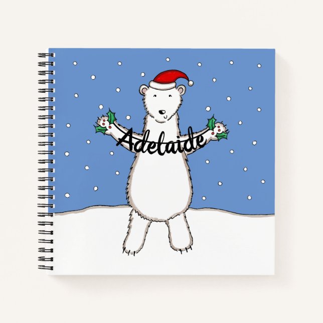Personalised Cute Christmas Polar Bear Christmas Notebook (Front)