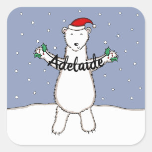 Personalised Cute Christmas Polar Bear Christmas Square Sticker