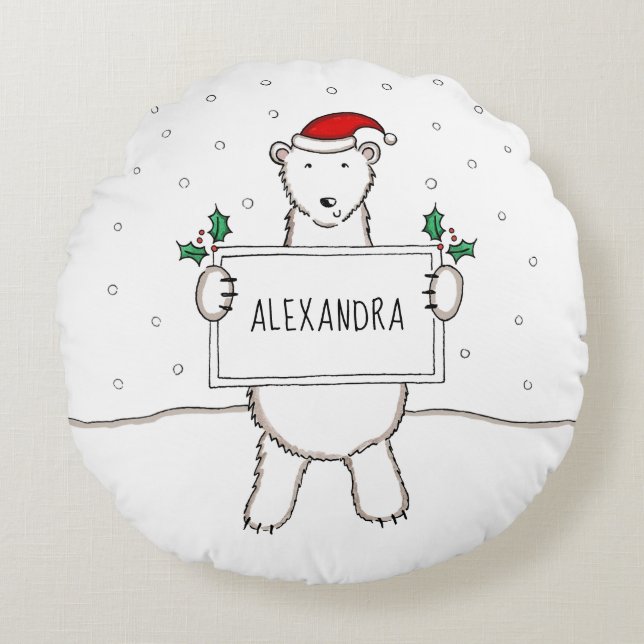 Personalised Cute Christmas Polar Bear Cushion (Front)