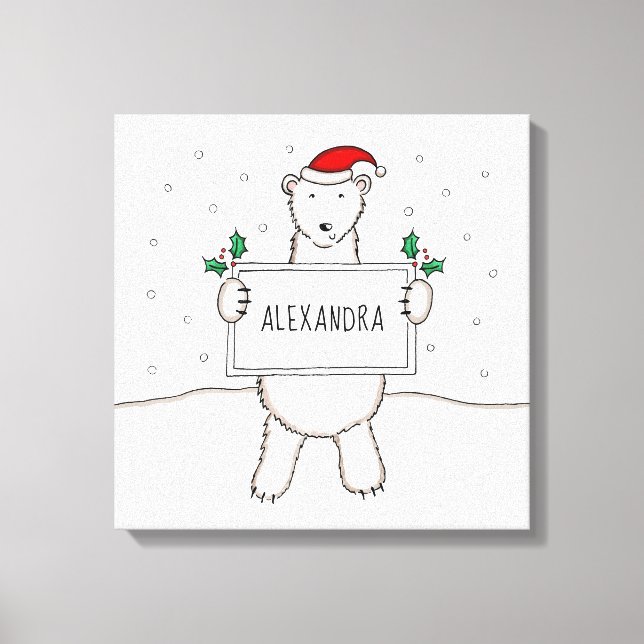 Personalised Cute Christmas Polar Bear Gift Canvas Print (Front)