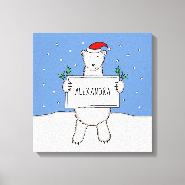 Personalised Cute Christmas Polar Bear Gift Canvas Print (Front)