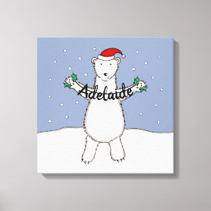 Personalised Cute Christmas Polar Bear Gift Canvas Print