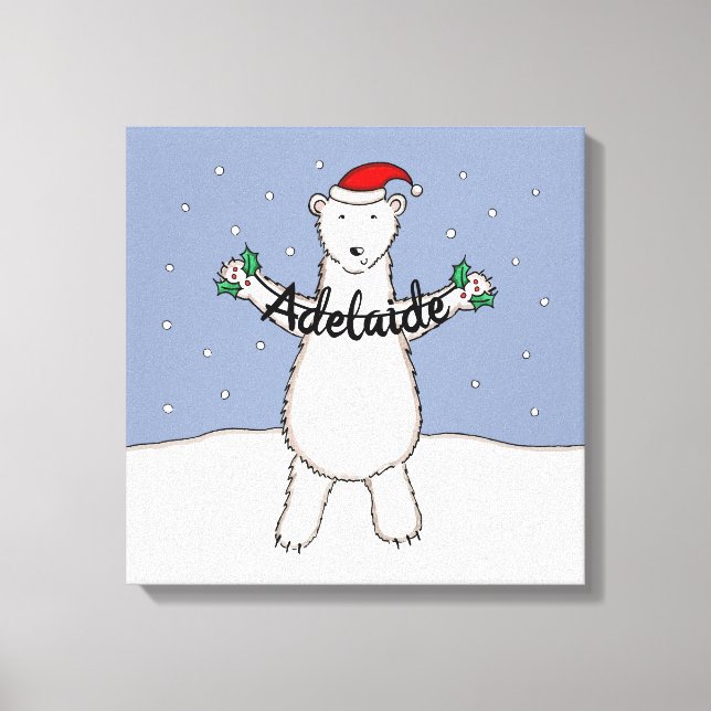 Personalised Cute Christmas Polar Bear Gift Canvas Print (Front)