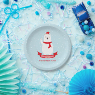 Personalised Cute Christmas Polar Bear Paper Plate