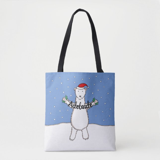 Personalised Cute Christmas Polar Bear Tote Bag (Front)