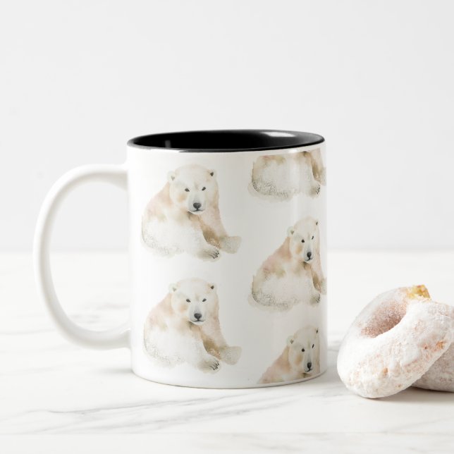 Personalised Cute Christmas Polar Bear Two-Tone Coffee Mug (With Donut)