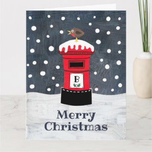 Personalised Cute Christmas Post Box & Robin Card