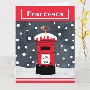 Personalised Cute Christmas Post Box & Robin Card