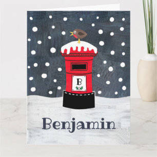Personalised Cute Christmas Post Box & Robin Card