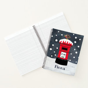 Personalised Cute Christmas Post Box & Robin Noteb Notebook