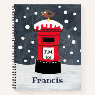 Personalised Cute Christmas Post Box & Robin Noteb Notebook