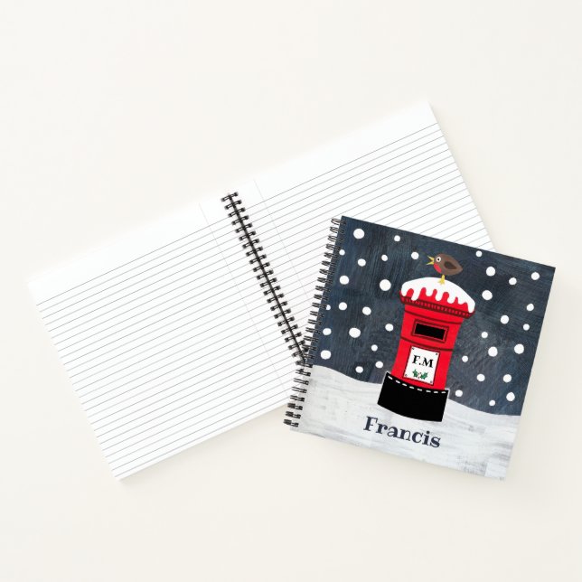 Personalised Cute Christmas Post Box & Robin Noteb Notebook (Inside)