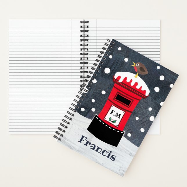 Personalised Cute Christmas Post Box & Robin Notebook (Inside)