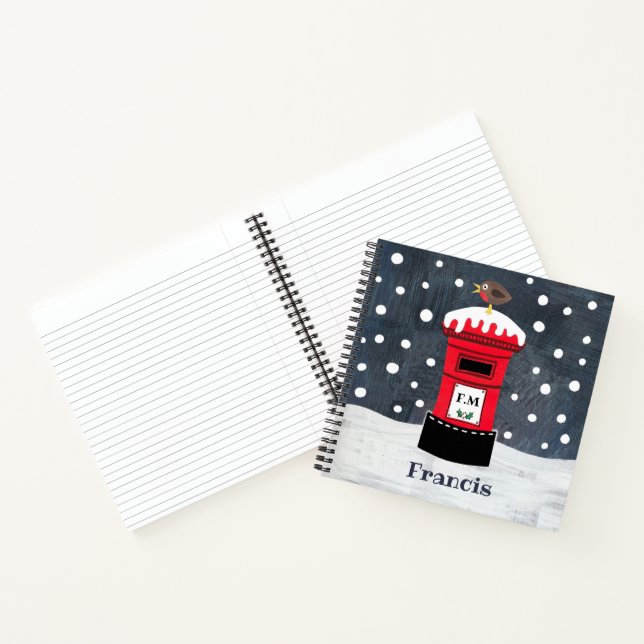Personalised Cute Christmas Post Box & Robin Notebook (Inside)