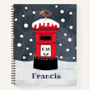Personalised Cute Christmas Post Box & Robin Notebook