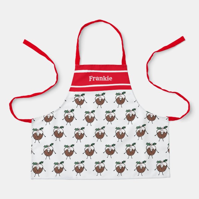 Personalised Cute Christmas Pudding Apron (Front)