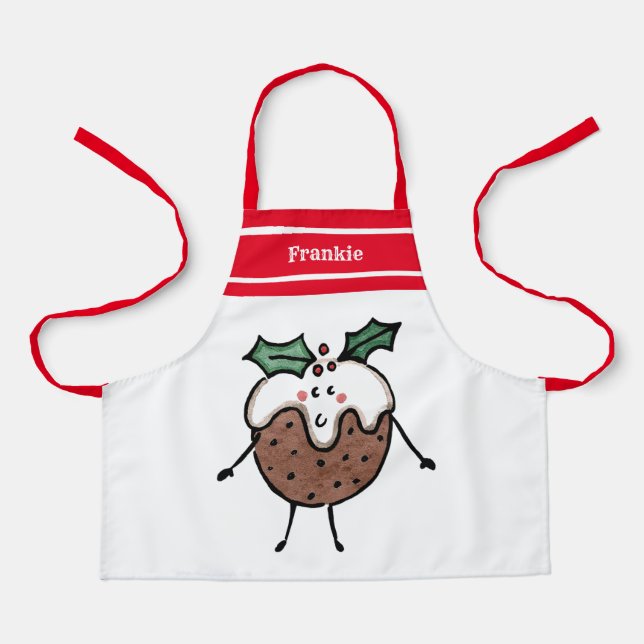 Personalised Cute Christmas Pudding Apron (Front)