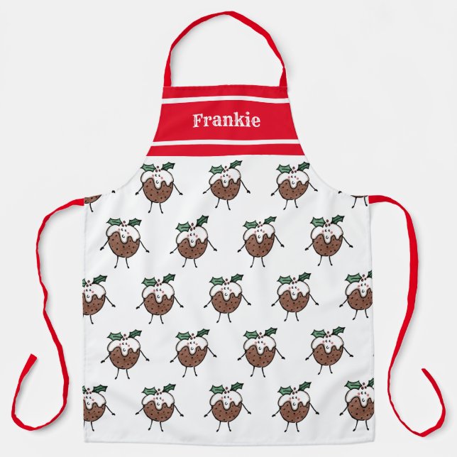 Personalised Cute Christmas Pudding Apron (Front)