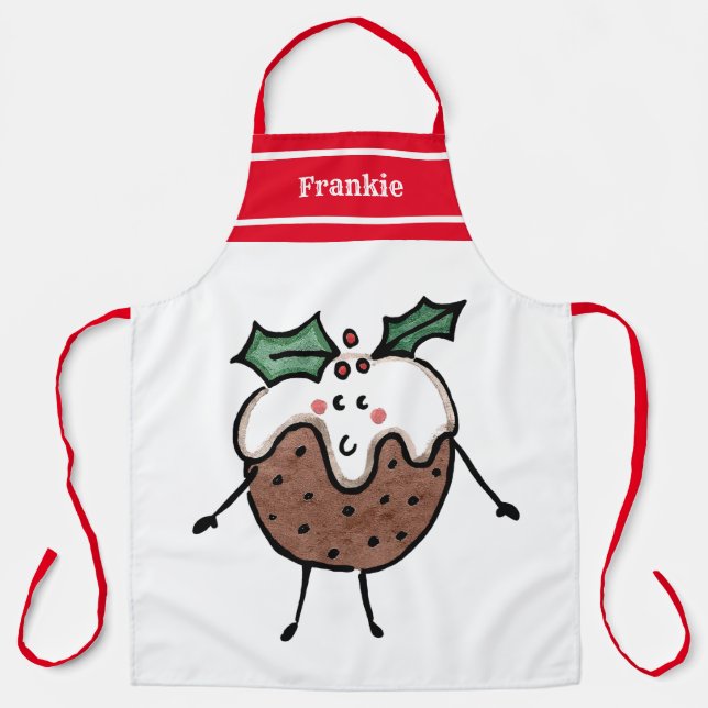 Personalised Cute Christmas Pudding Apron (Front)