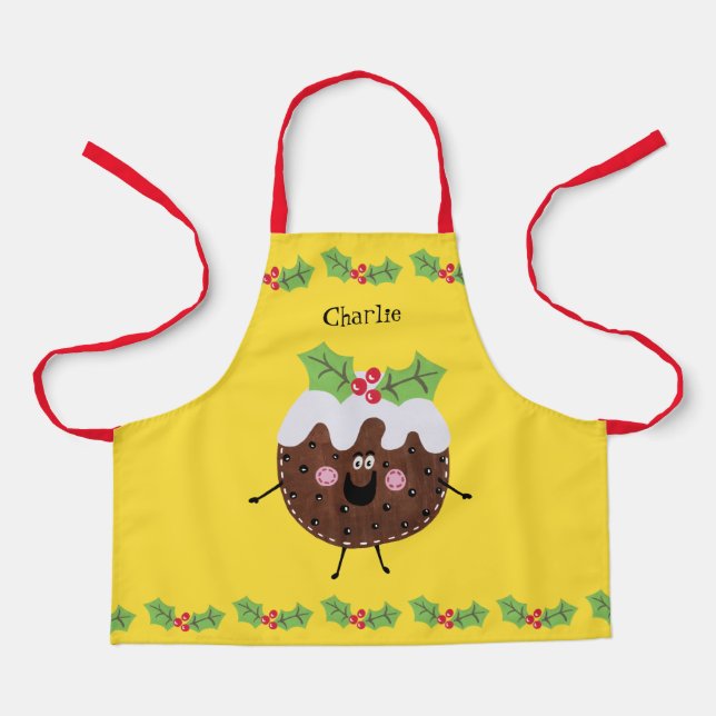Personalised Cute Christmas Pudding Apron (Front)