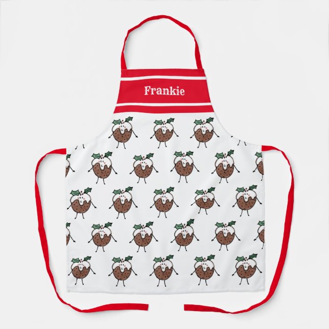 Personalised Cute Christmas Pudding Apron (Front)