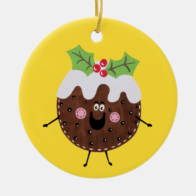 Personalised Cute Christmas Pudding Ceramic Tree Decoration (Front)