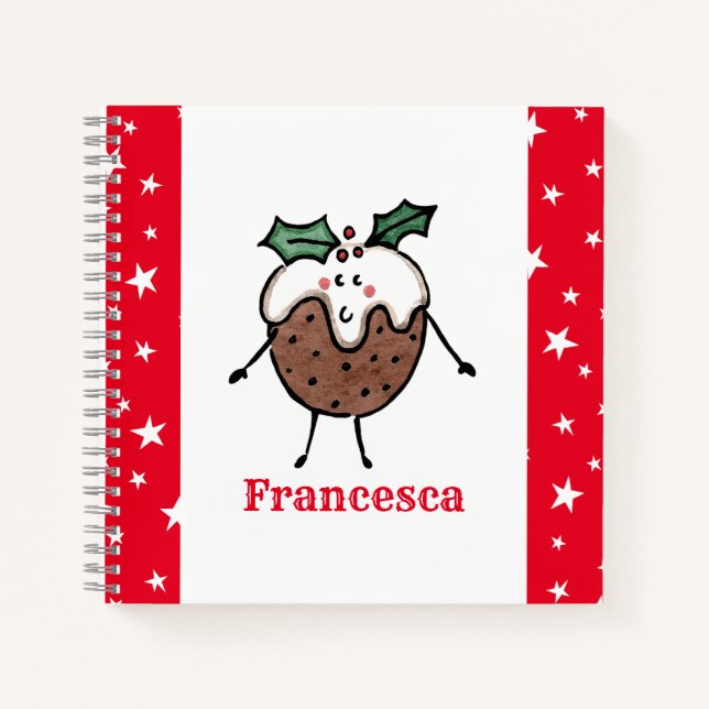 Personalised Cute Christmas Pudding Notebook (Front)