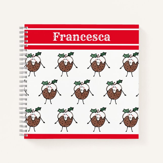 Personalised Cute Christmas Pudding Notebook (Front)