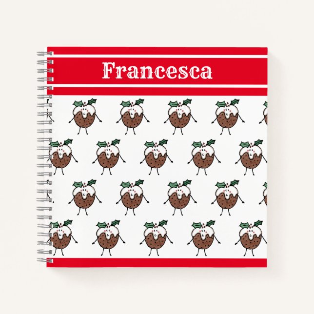 Personalised Cute Christmas Pudding Notebook (Front)