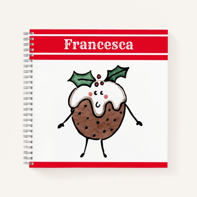 Personalised Cute Christmas Pudding Notebook (Front)