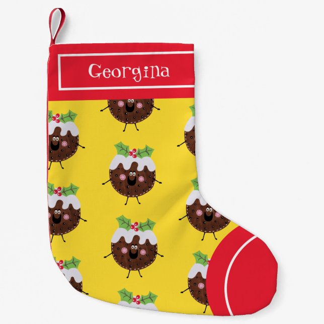 Personalised Cute Christmas Pudding Small Christmas Stocking (Front)