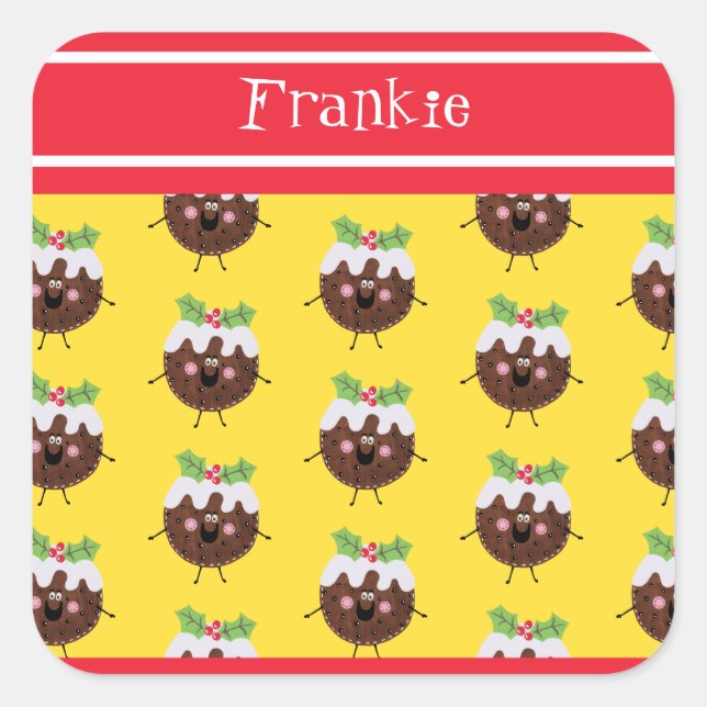 Personalised Cute Christmas Pudding Square Sticker (Front)