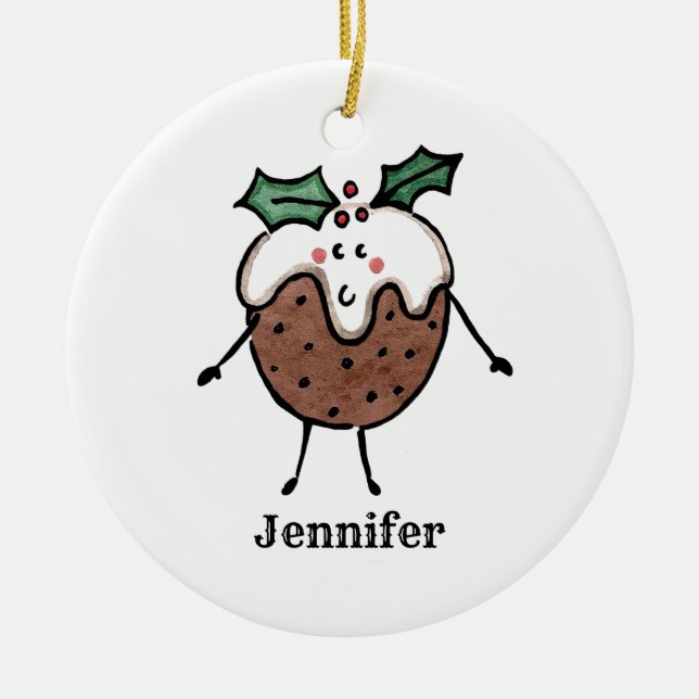 Personalised Cute Christmas Pudding Tree Ceramic Tree Decoration (Front)
