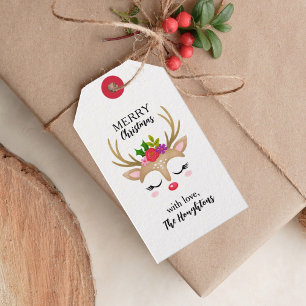 Personalised Cute Christmas Reindeer Face Gift Tags
